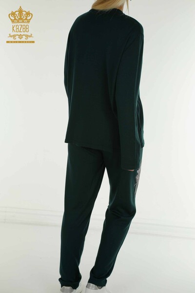 Оптовый женский спортивный костюм темно-зеленого цвета с цветочным узором - 16661 | КАZEE - Thumbnail