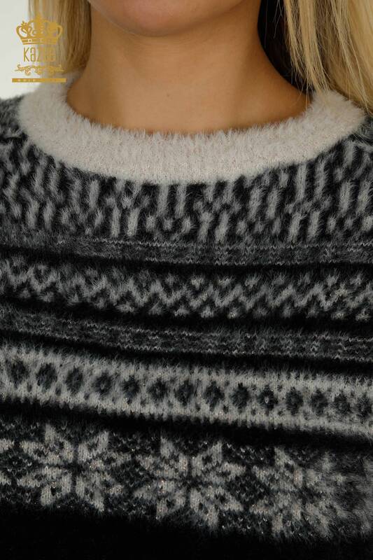 Женский вязаный свитер оптом из ангоры с рисунком черного цвета - 30681 | КАZEE