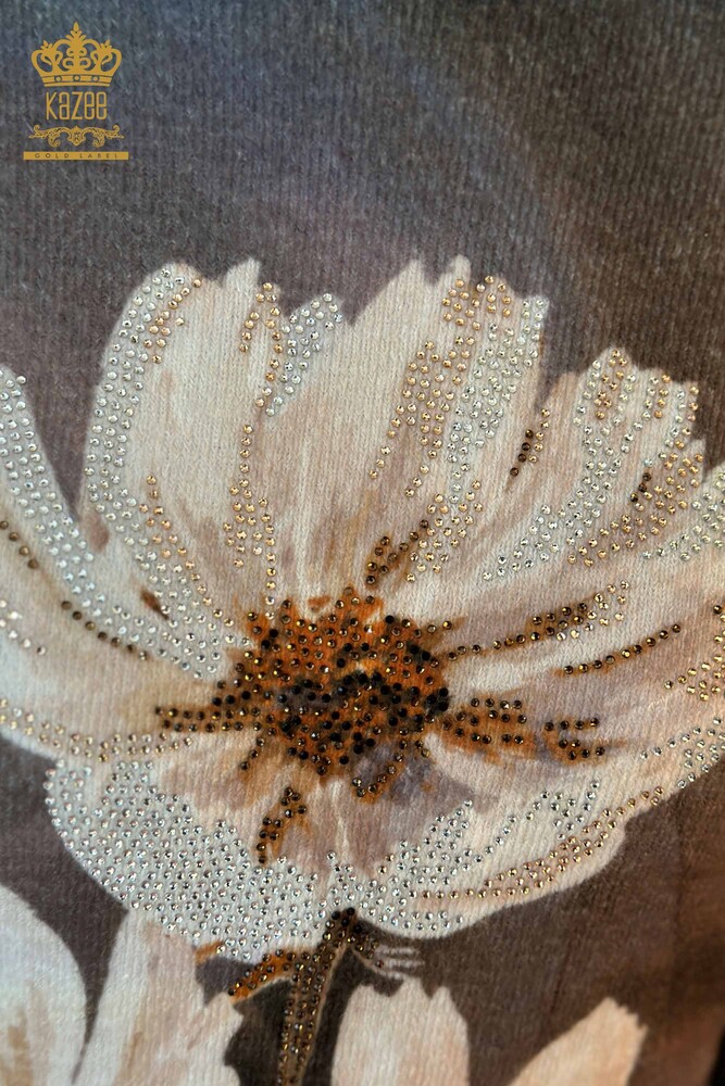 Женский вязаный свитер оптом из ангоры с цифровым принтом, темно-синий - 18941 | КАZEE - 3