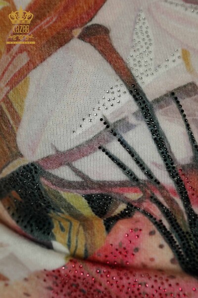 Оптовая продажа женского трикотажа Свитер из ангоры с цветочным узором в цифровом формате - 40043 | КАZEE - Thumbnail
