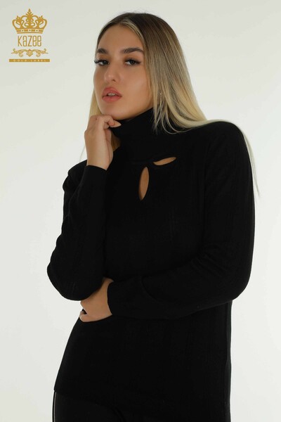 Kazee - Женский вязаный свитер оптом, черный с дырочками - 30781 | КАZEE