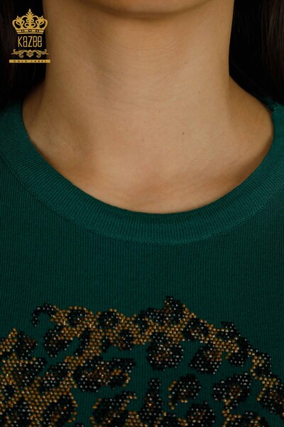 Женский вязаный свитер оптом с рисунком зеленого цвета - 30102 | КАZEE - Thumbnail