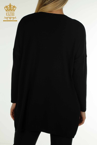Женский вязаный свитер оптом с карманами черного цвета - 30622 | КАZEE - Thumbnail