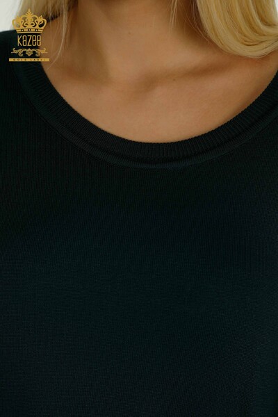 Женский вязаный свитер оптом с карманами темно-зеленого цвета - 30591 | КАZEE - Thumbnail