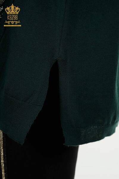 Женский вязаный свитер оптом с карманами темно-зеленого цвета - 30591 | КАZEE - Thumbnail