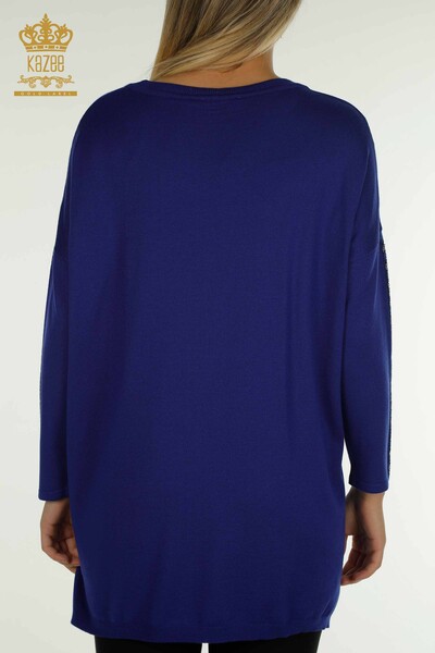 Женский вязаный свитер с карманами оптом, электрический цвет - 30591 | КАZEE - Thumbnail
