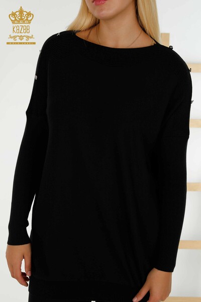 Женский вязаный свитер с плечами оптом, черный - 30192 | КАZEE - Thumbnail