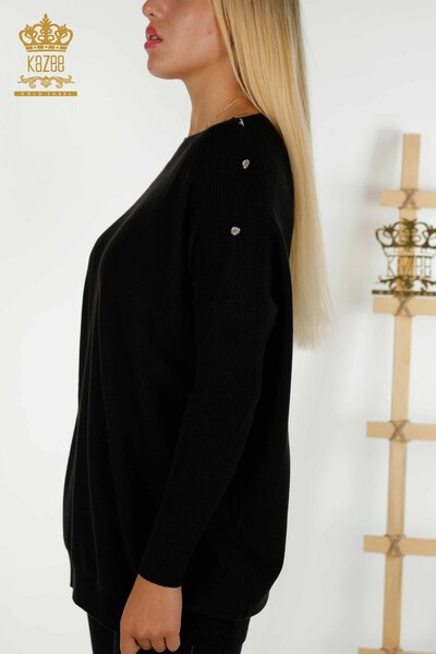 Женский вязаный свитер с плечами оптом, черный - 30192 | КАZEE - Thumbnail