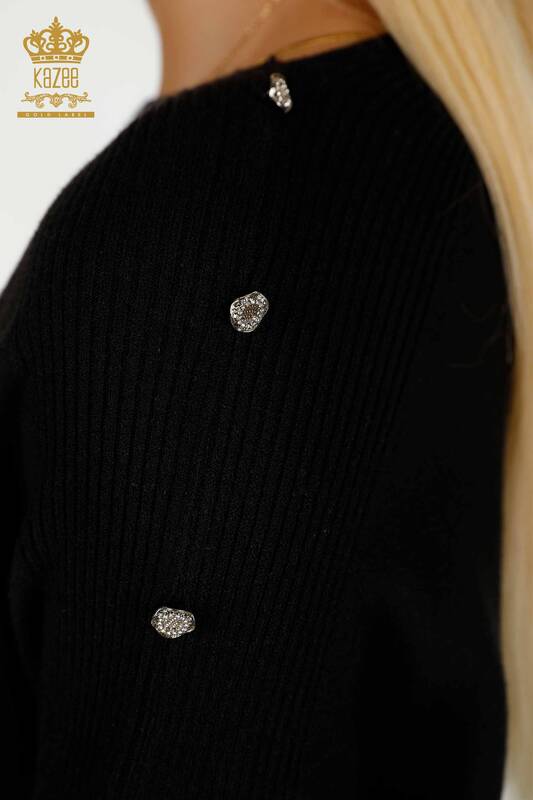 Женский вязаный свитер с плечами оптом, черный - 30192 | КАZEE