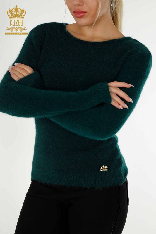 Женский вязаный свитер с логотипом Ангора Темно-Зеленый оптом - 18432 | КАZEE