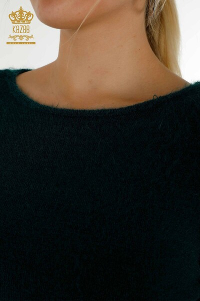 Женский вязаный свитер с логотипом Ангора Темно-Зеленый оптом - 18432 | КАZEE - Thumbnail