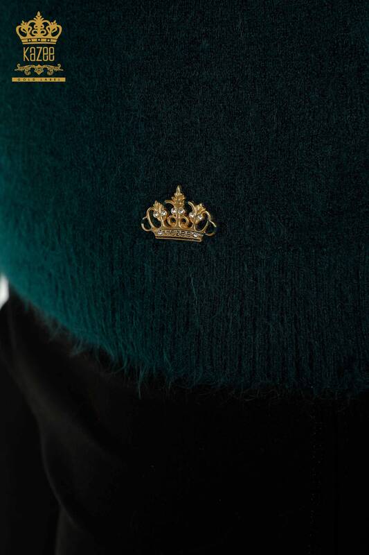 Женский вязаный свитер с логотипом Ангора Темно-Зеленый оптом - 18432 | КАZEE
