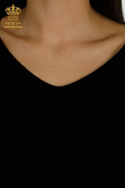 Женский вязаный свитер с разрезом оптом, черный - 30193 | КАZEE - Thumbnail (2)