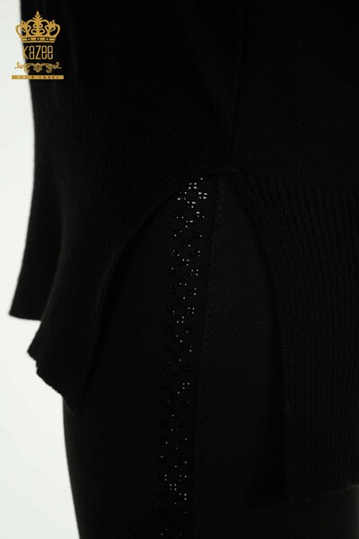 Женский вязаный свитер с разрезом оптом, черный - 30193 | КАZEE - Thumbnail