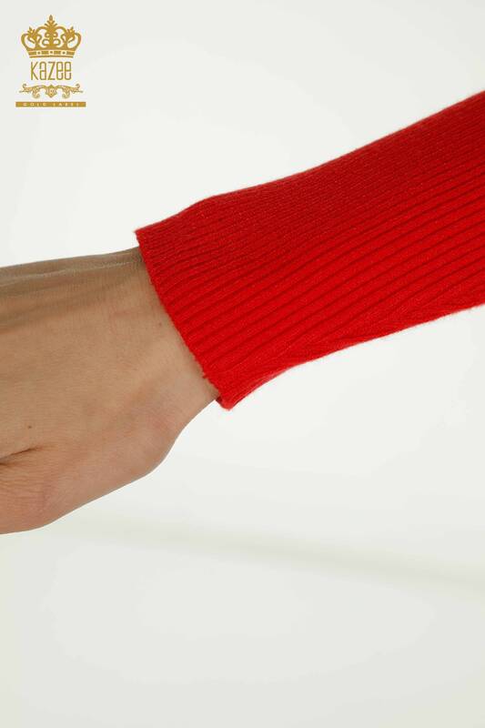 Женский вязаный свитер с разрезом оптом, красный - 30193 | КАZEE