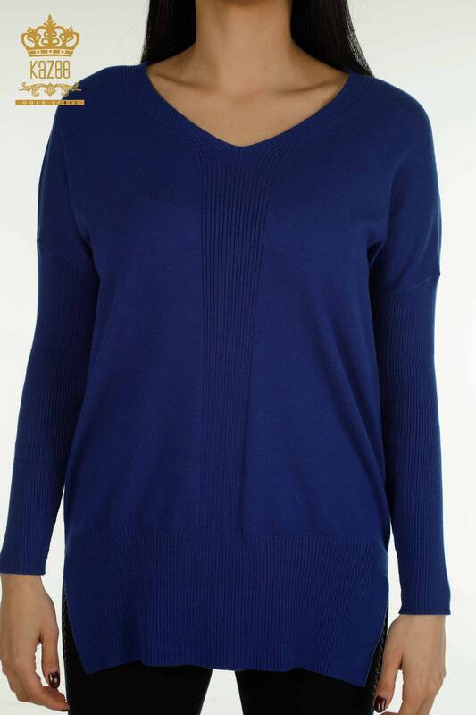 Женский вязаный свитер с разрезом оптом, электрический цвет - 30193 | КАZEE