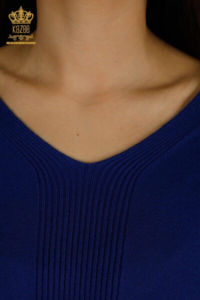 Женский вязаный свитер с разрезом оптом, электрический цвет - 30193 | КАZEE - Thumbnail