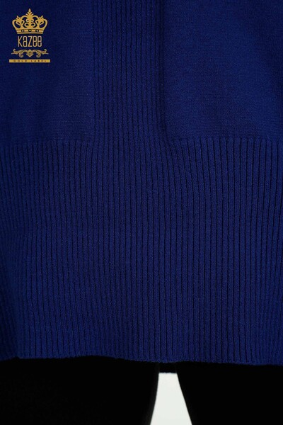 Женский вязаный свитер с разрезом оптом, электрический цвет - 30193 | КАZEE - Thumbnail