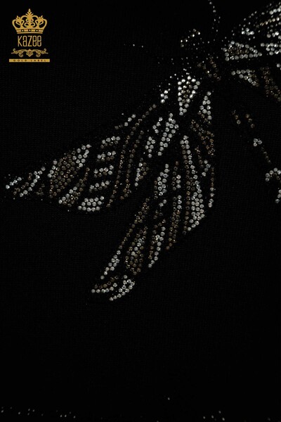 Черный женский трикотажный свитер с деталями в виде стрекозы оптом - 30650 | КАZEE - Thumbnail