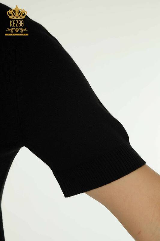 Черный женский трикотажный свитер с деталями в виде стрекозы оптом - 30650 | КАZEE