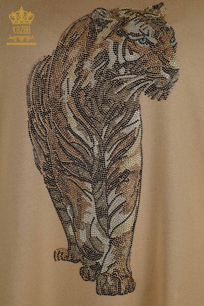 Женский вязаный свитер с тигровым узором оптом, бежевый - 30746 | КАZEE - Thumbnail (2)