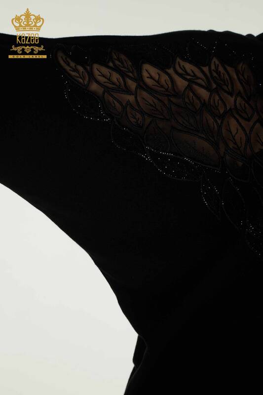 Женский вязаный свитер с тюлем оптом, черный - 16942 | КАZEE