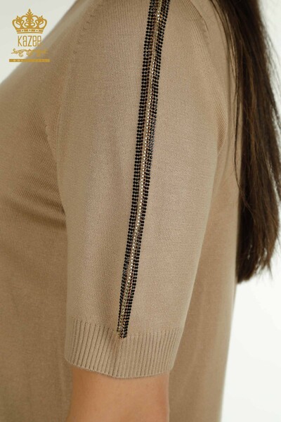 Женский вязаный свитер с виноградным узором оптом, бежевый - 30488 | КAZEE - Thumbnail