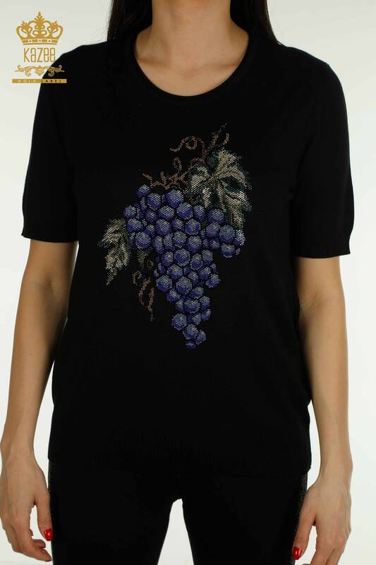 Женский вязаный свитер с виноградным узором оптом, черный - 30488 | КАZEE