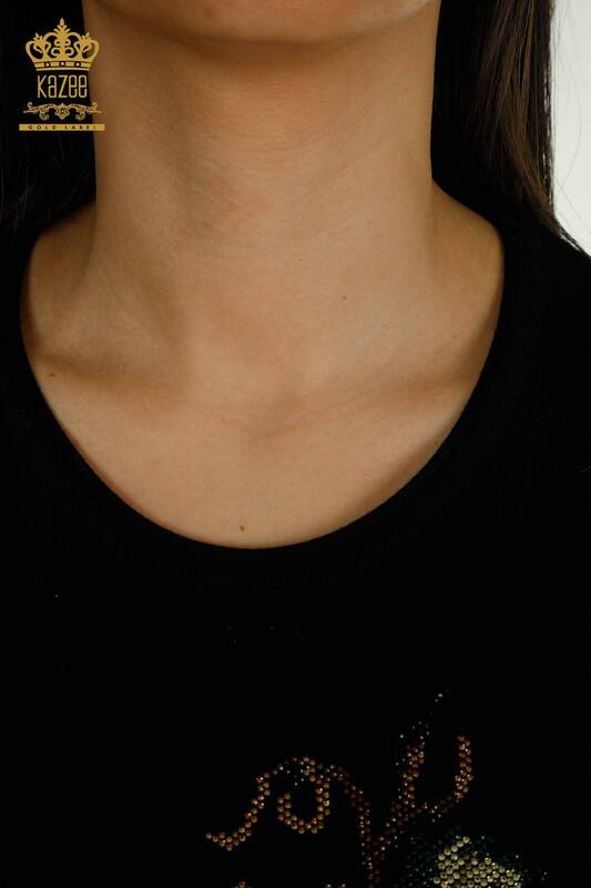 Женский вязаный свитер с виноградным узором оптом, черный - 30488 | КАZEE