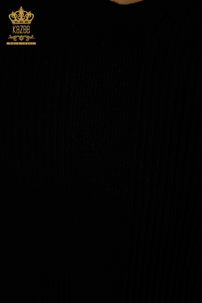 Женский вязаный свитер оптом с воротником черного цвета - 30392 | КАZEE - 4