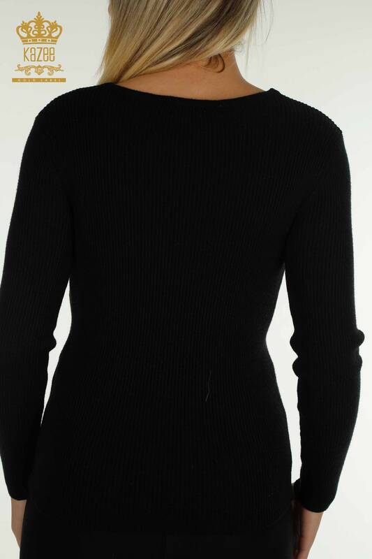 Женский вязаный свитер оптом с воротником черного цвета - 30392 | КАZEE