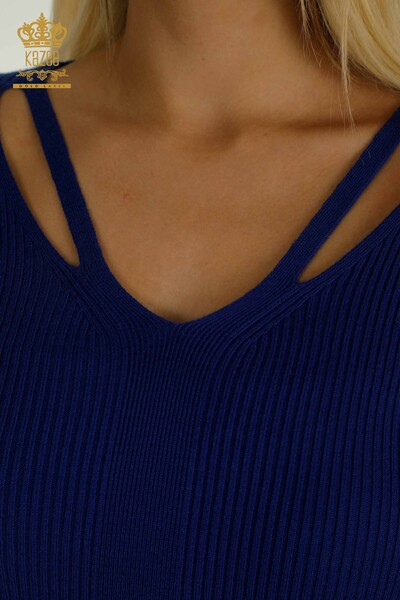 Женский вязаный свитер с воротником оптом Электрический цвет - 30392 | КАZEE - Thumbnail