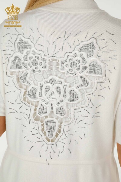 Женский жилет с вышивкой камнями экрю оптом - 16830 | КАZEE - 8