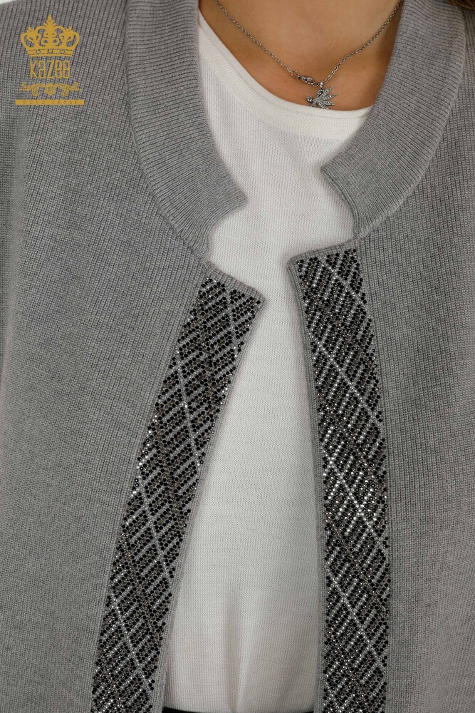 Женский жилет оптом с вышивкой хрустальным камнем, серый - 30609 | КАZEE - 3