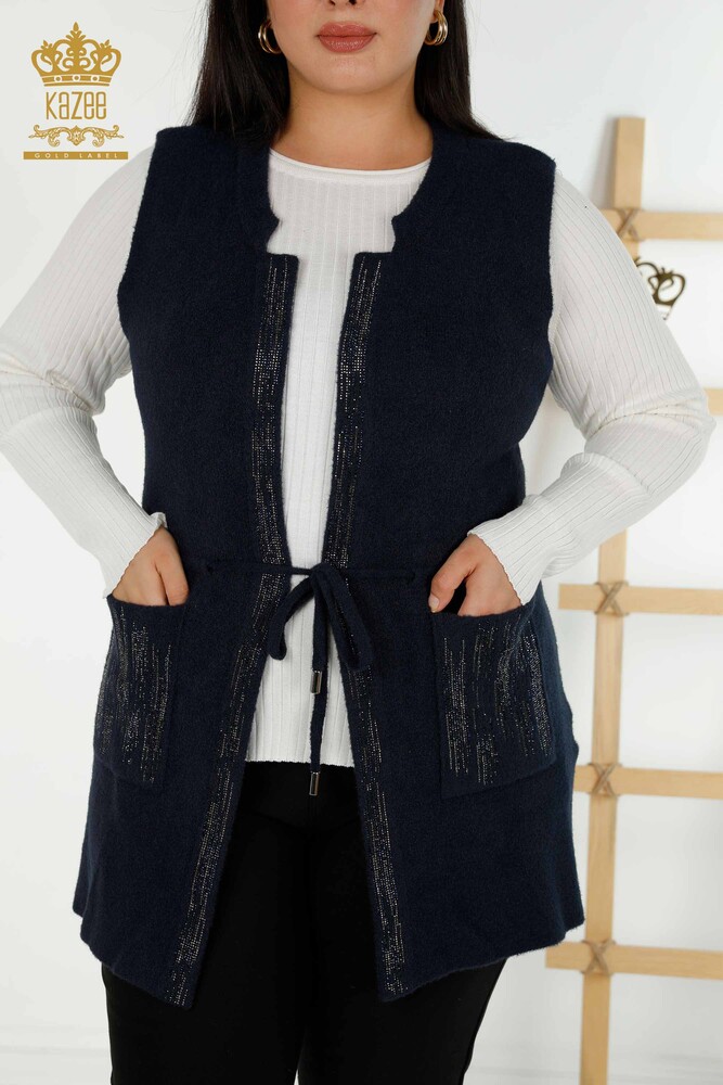 Женский жилет оптом с вышивкой хрустальным камнем, темно-синий - 30495 | КАZEE - 2