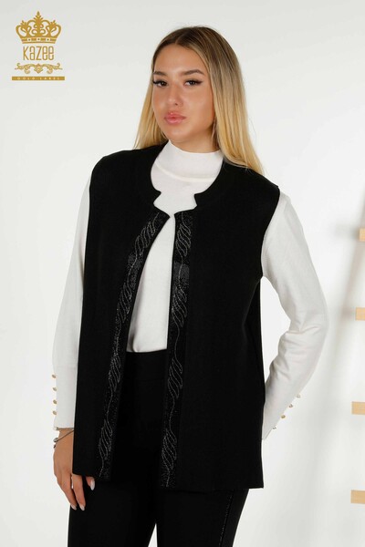 Женский жилет оптом с цветной каменной вышивкой, черный - 30617 | Кazee 