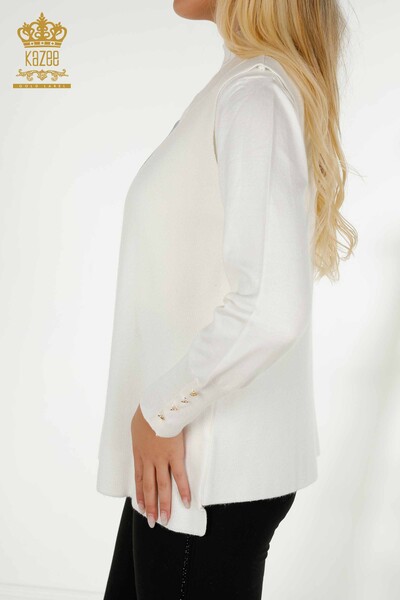 Женский жилет цвета экрю с вышивкой камнями оптом - 30617 | КАZEE - 4