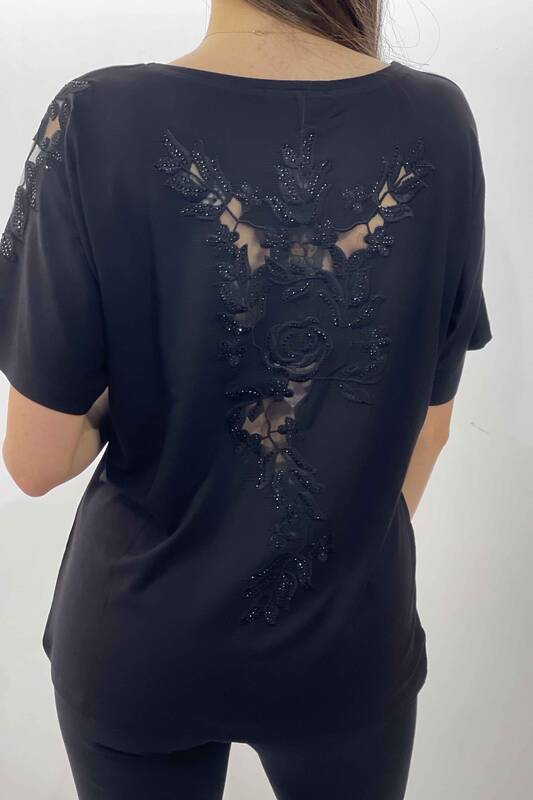 Женская блузка оптом с гипюровым камнем Подробный узор - 76803 | КАZЕЕ