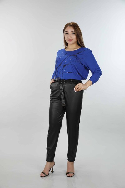 Оптовые женские брюки с кожаным ремнем Подробный карман - 3372 | КАZЕЕ - Thumbnail