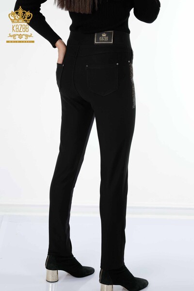 Оптовые женские брюки с леопардовой вышивкой, вышитые хрустальным камнем - 3407 | КАZЕЕ - Thumbnail
