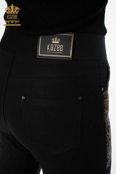 Оптовые женские брюки с леопардовой вышивкой, вышитые хрустальным камнем - 3407 | КАZЕЕ - Thumbnail