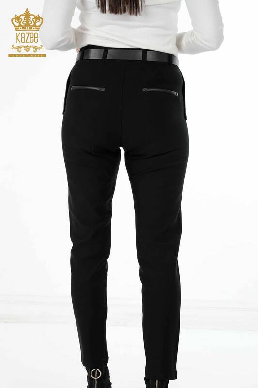 Женские кожаные штаны оптом на пуговицах с поясом из вискозы - 3623 | КАZЕЕ