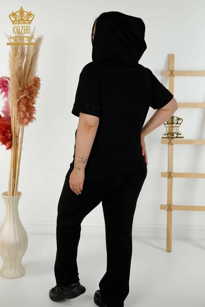 Женский спортивный костюм оптом, вышитый камнем, черный - 20448 | КАЗЕЕ - Thumbnail