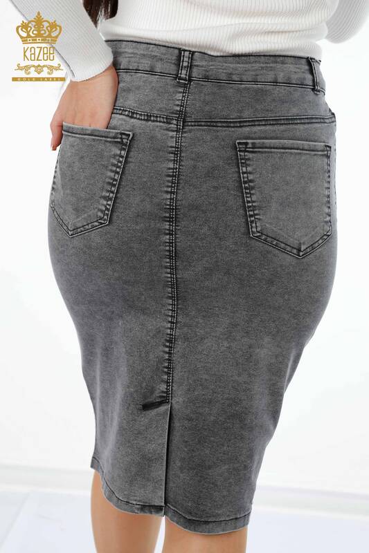 Женская юбка оптом с рисунком ромашки и вышитым камнем карманом - 4177 | КАZЕЕ