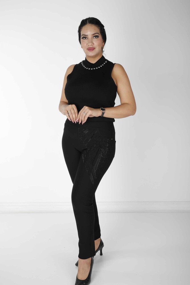 Pantalón Piedra Bordada Negro - 3749 | KAZEE (Juego de 4 42-44-46-48) - 1