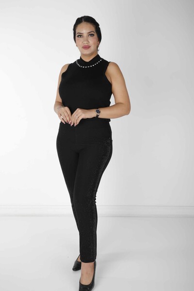 Pantalón Empedrado Negro con Cintura Elástica - 3764 | KAZEE (Juego de 4 42-44-46-48) - 1