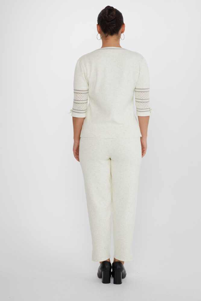 Pantalon en maille à taille élastique avec détails pailletés en écru - 31527 | KAZEE (Lot de 3 M-L-XL) - 4