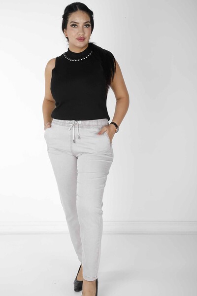 Pantaloni cu piatra brodata Gri deschis - 3502 | KAZEE (Set de 4 42-44-46-48) - KAZEE 