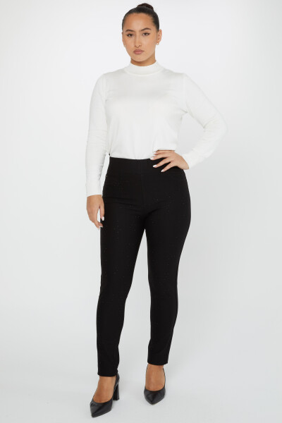 Pantaloni cu talie elastică cu broderie cu piatră Negru - 3735 | KAZEE (Set de 4 42-44-46-48) - Kazee