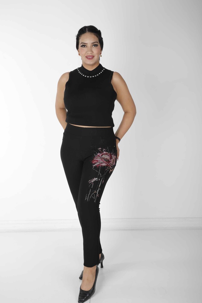 Pantolon Renkli Çiçek Desenli Siyah - 3780 | KAZEE (4'lü Set 42-44-46-48) - 1